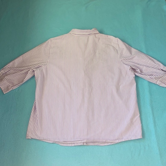 BLAIR floral embroidered pinstriped button up purple white short sleeve size L - Picture 3 of 11